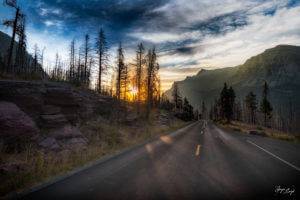 Early drive - morning sunrise shot from Glacier National Park in montana