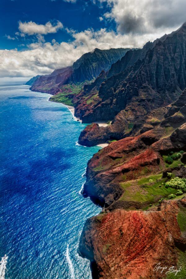 The pure colors of Nā Pali Coast in this aerial shot